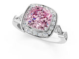 Silver Fancy Pink Cushion  Halo Diamond Engagement Ring with Twisted Band and Four-Prong Setting 2