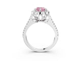 Silver Fancy Pink Cushion  Halo Diamond Floral Split Shank Engagement Ring 4