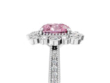 Silver Fancy Pink Cushion  Halo Milgrain Pave Diamond Ring with Four-Prong Setting