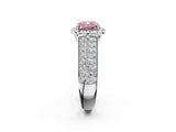 Silver Fancy Pink Cushion  Halo Round Diamond Pave Band with Prong Setting 2