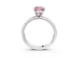 Silver Fancy Pink Cushion  Solitaire Diamond Engagement Ring with XO Engraved Band and Four-Prong Setting 4