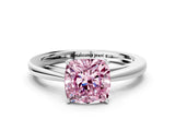 Silver Fancy Pink Cushion  Solitaire Diamond Ring with Split Shank and Four-Prong Setting_12