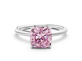 Silver Fancy Pink Cushion  Solitaire Diamond Ring with a Classic Band and Four-Prong Setting 1