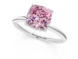 Silver Fancy Pink Cushion  Solitaire Diamond Ring with a Classic Band and Four-Prong Setting 2