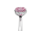 Silver Fancy Pink Cushion  Solitaire Diamond Ring with a Classic Band and Four-Prong Setting