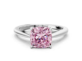 Silver Fancy Pink Cushion  Solitaire Engagement Ring with Four-Prong Setting and Classic Band
