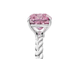 Silver Fancy Pink Cushion  Solitaire Twist Band Ring with Four-Prong Setting_5