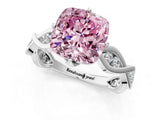 Silver Fancy Pink Cushion  Solitaire Twist Band with Leaf Prong Setting 2