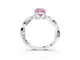 Silver Fancy Pink Cushion  Solitaire Twisted Pave Diamond Ring with Four-Prong Setting_3