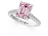 Silver Fancy Pink Emerald  Brilliant Diamond Solitaire with Pavé Band and Four-Prong Setting 1
