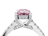 Silver Fancy Pink Emerald  Brilliant Diamond Solitaire with Pavé Band and Four-Prong Setting 4