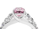 Silver Fancy Pink Emerald Cut Brilliant Diamond Pavé Band with Six-Prong Setting_22