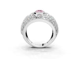 Silver Fancy Pink Emerald Cut Brilliant Halo Pave Diamond Milgrain Ring_9
