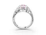 Silver Fancy Pink Emerald Cut Brilliant Milgrain Filigree Diamond Ring with Square Prong Setting_9