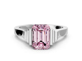 Silver Fancy Pink Emerald Cut Brilliant Solitaire Diamond Ring with Channel Set Band and Bar Prong Setting_18