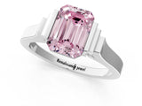 Silver Fancy Pink Emerald Cut Brilliant Solitaire Diamond Ring with Channel Set Band and Bar Prong Setting_19