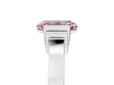 Silver Fancy Pink Emerald Cut Brilliant Solitaire Diamond Ring with Channel Set Band and Bar Prong Setting_23