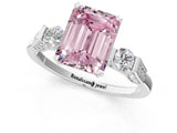 Silver Fancy Pink Emerald Cut Brilliant Three-Stone Pave Band with Four-Prong Setting_7