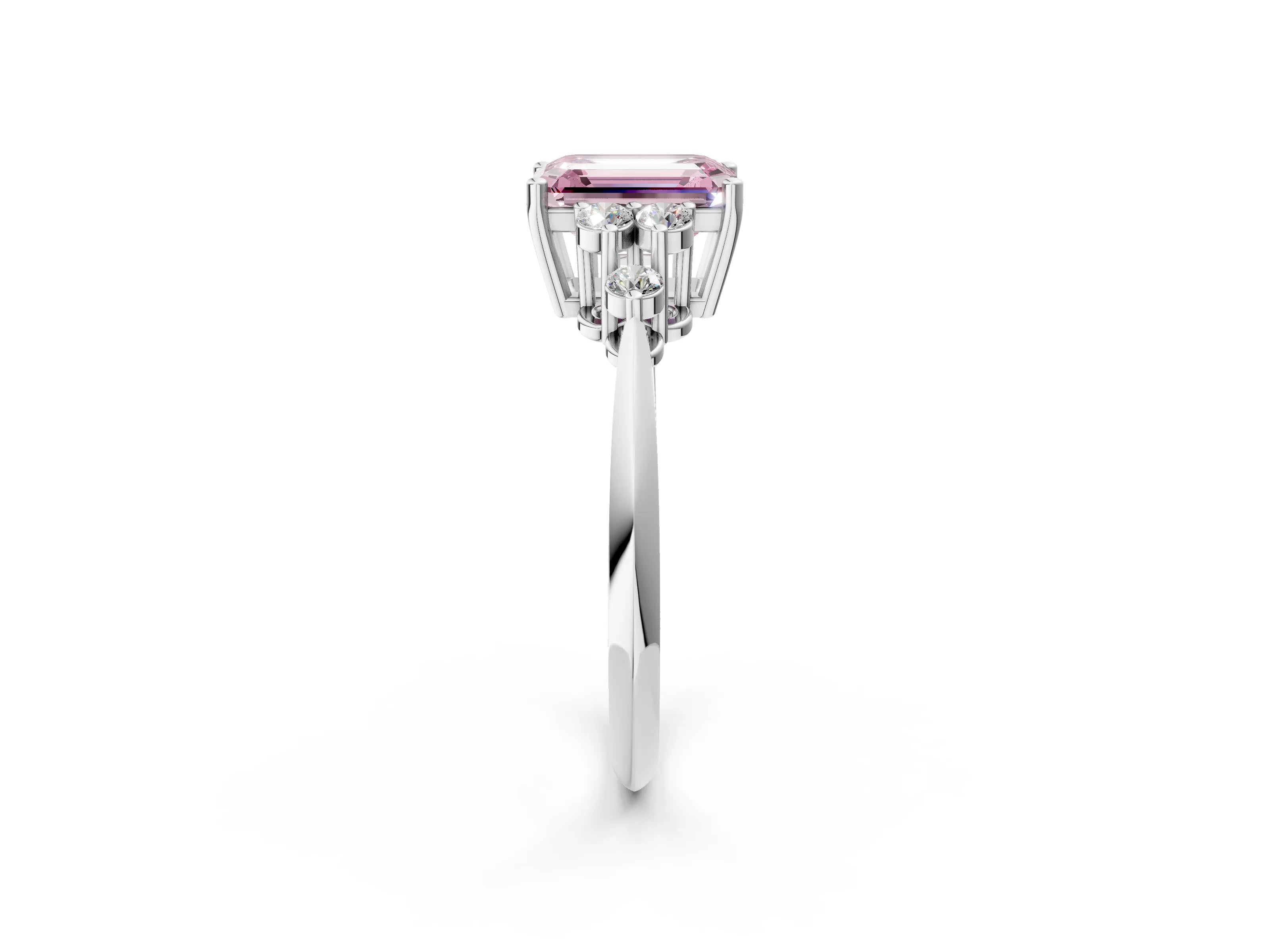 Silver Fancy Pink Emerald Cut Cut Diamond Cluster Ring with Solitaire Band and Four-Prong Setting_33