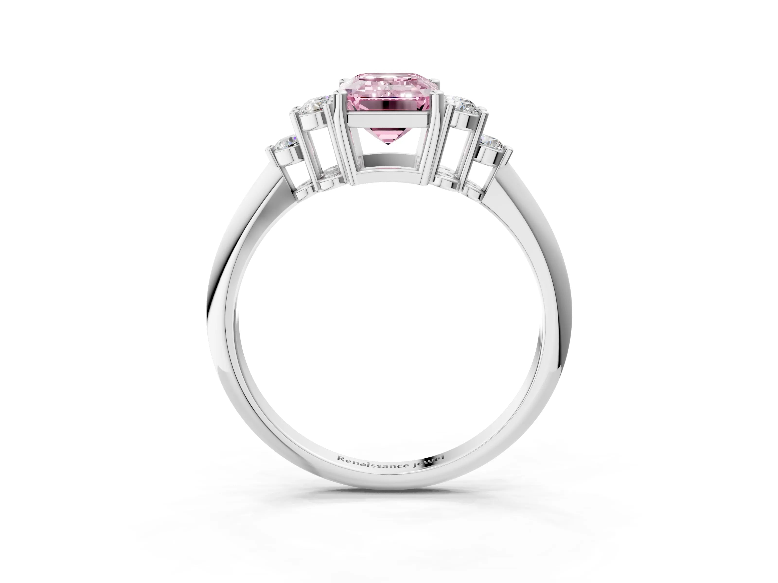 Silver Fancy Pink Emerald Cut Cut Diamond Cluster Ring with Solitaire Band and Four-Prong Setting_34