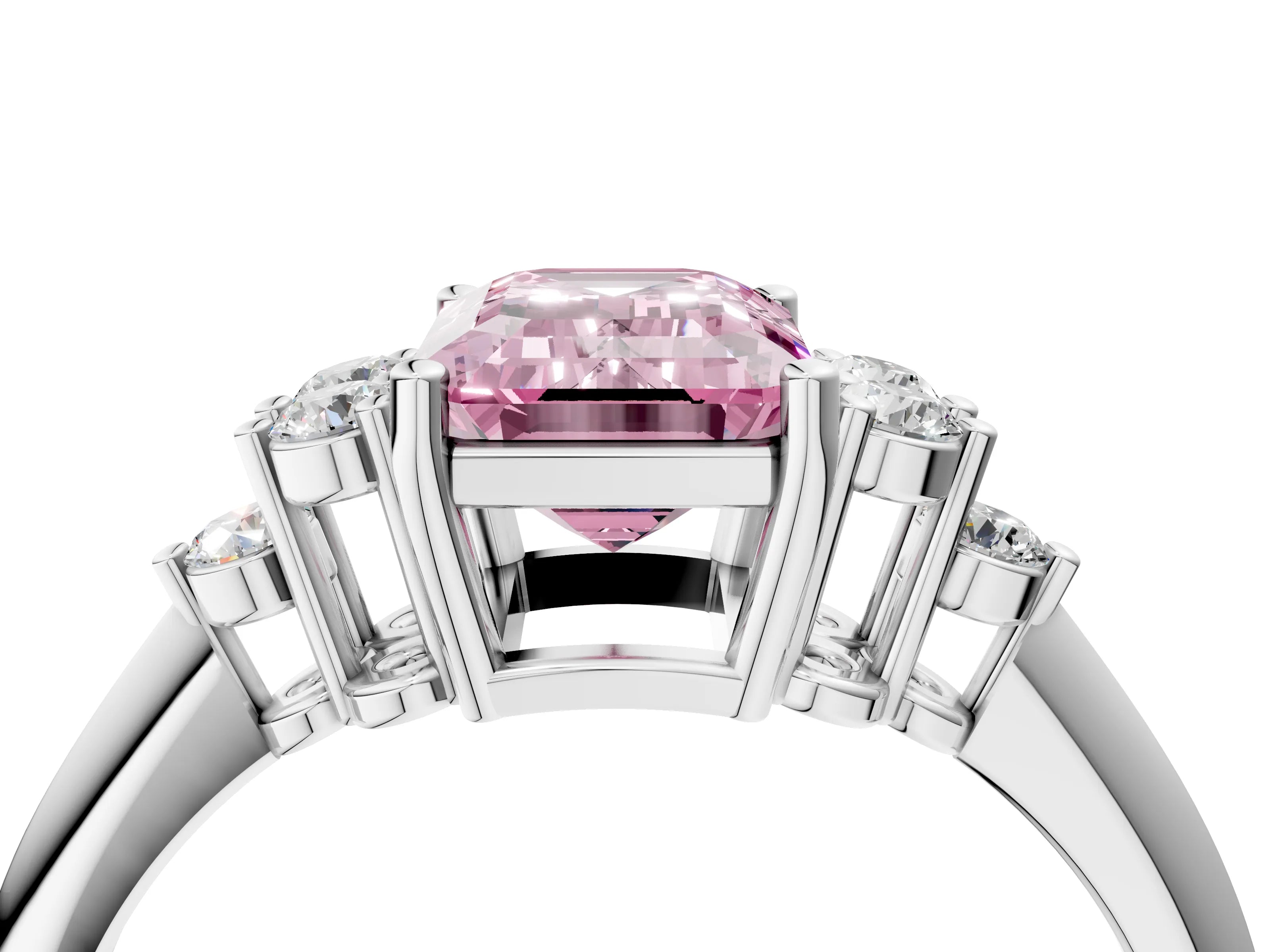 Silver Fancy Pink Emerald Cut Cut Diamond Cluster Ring with Solitaire Band and Four-Prong Setting_35