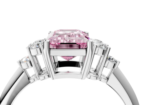 Silver Fancy Pink Emerald Cut Cut Diamond Cluster Ring with Solitaire Band and Four-Prong Setting_35