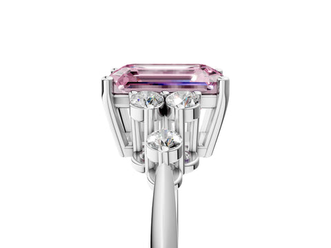 Silver Fancy Pink Emerald Cut Cut Diamond Cluster Ring with Solitaire Band and Four-Prong Setting_36