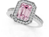 Silver Fancy Pink Emerald Cut-Cut Diamond Halo Engagement Ring with Pave Band and Prong Setting_13