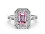 Silver Fancy Pink Emerald Cut Cut Halo Pavé Diamond Ring_6