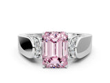 Silver Fancy Pink Emerald Cut Diamond Channel Set Solitaire Ring with Four-Prong Setting_105