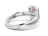 Silver Fancy Pink Emerald Cut Diamond Double Halo Ring with Split Shank and Four-Prong Setting_6