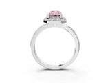 Silver Fancy Pink Emerald Cut Diamond Double Halo Ring with Split Shank and Four-Prong Setting_9