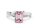 Silver Fancy Pink Emerald Cut Diamond Engagement Ring with Side Stone Accents and Four-Prong Setting_24