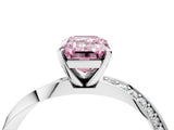 Silver Fancy Pink Emerald Cut Diamond Engagement Ring with Side Stone Accents and Four-Prong Setting_28