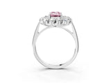 Silver Fancy Pink Emerald Cut Diamond Floral Double Halo Engagement Ring with Prong Setting_135