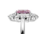 Silver Fancy Pink Emerald Cut Diamond Floral Double Halo Engagement Ring with Prong Setting_137