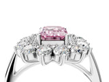 Silver Fancy Pink Emerald Cut Diamond Floral Double Halo Engagement Ring with Prong Setting_34
