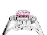 Silver Fancy Pink Emerald Cut Diamond Floral Halo Split Shank Prong Setting Ring_10