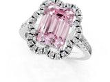Silver Fancy Pink Emerald Cut Diamond Floral Halo Split Shank Prong Setting Ring_7
