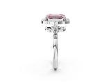 Silver Fancy Pink Emerald Cut Diamond Floral Halo Split Shank Prong Setting Ring_8