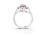 Silver Fancy Pink Emerald Cut Diamond Floral Halo Split Shank Prong Setting Ring_9