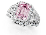 Silver Fancy Pink Emerald Cut Diamond Halo Ring with Split Shank and Bezel Accents and Four-Prong Setting_7