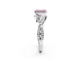 Silver Fancy Pink Emerald Cut Diamond  Halo Twist Band Solitaire Prong Setting Ring_14