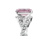 Silver Fancy Pink Emerald Cut Diamond  Halo Twist Band Solitaire Prong Setting Ring_17