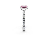 Silver Fancy Pink Emerald Cut Diamond Pavé Solitaire Ring with Round Band and Prong Setting_2