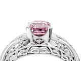 Silver Fancy Pink Emerald Cut Diamond Pave Art Deco Split Shank Ring with Four-Prong Setting_10