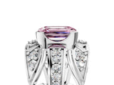 Silver Fancy Pink Emerald Cut Diamond Pave Art Deco Split Shank Ring with Four-Prong Setting_11