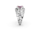 Silver Fancy Pink Emerald Cut Diamond Pave Art Deco Split Shank Ring with Four-Prong Setting_8
