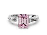 Silver Fancy Pink Emerald  Cut Diamond Ring with Baguette Side Stones, Channel Set Band, and Four-Prong Setting_12