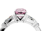 Silver Fancy Pink Emerald  Cut Diamond Ring with Baguette Side Stones, Channel Set Band, and Four-Prong Setting_16